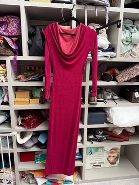 JLUXLABEL Long Sleeve Cowl Neck Maxi Dress - Fuchsia